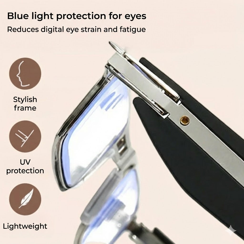 Foldable Reading Glasses & Computer Glasses - Blue Light Filter - Collapsible (Incl. Case)