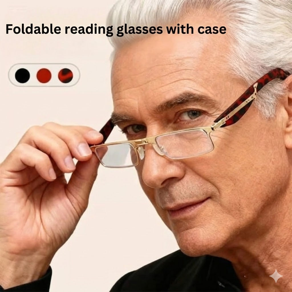 Foldable Reading Glasses & Computer Glasses - Blue Light Filter - Collapsible (Incl. Case)