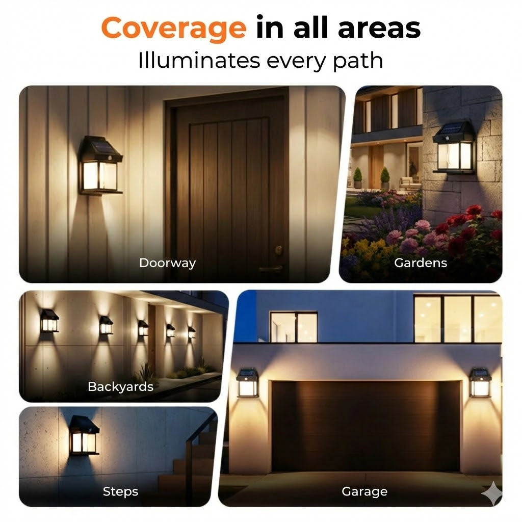 Solar Wall Light with Motion Sensor – Outdoor Solar Powered Lighting – Wireless & Waterproof (IP65)