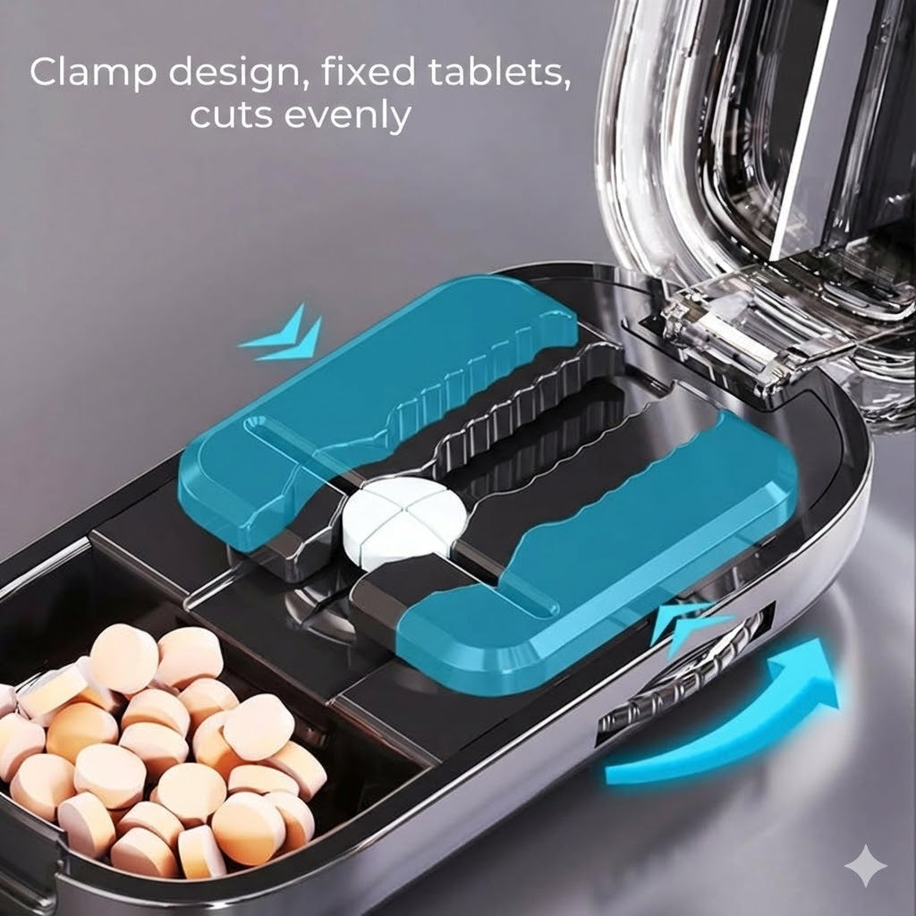 2-in-1 Pill Cutter & Splitter – Adjustable for All Sizes – Accurate Precision Cutting (Transparent)
