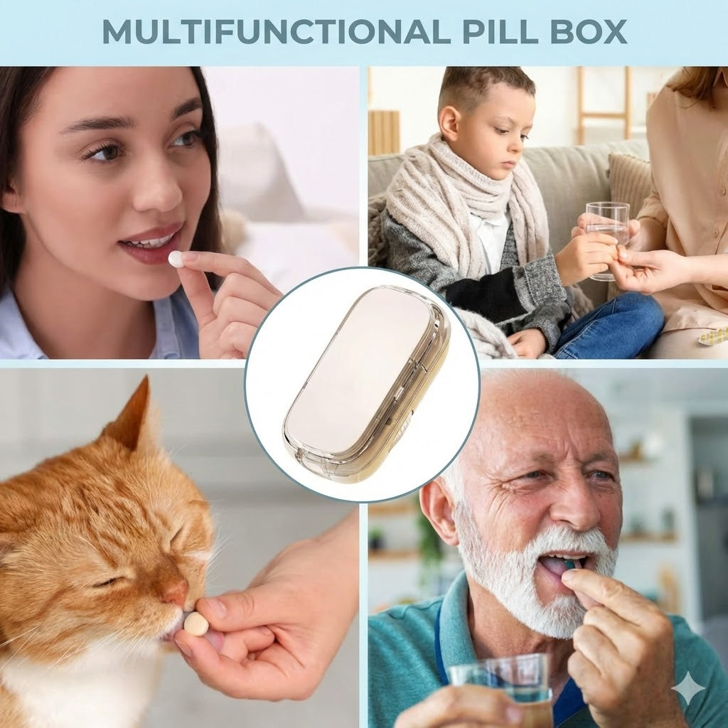 2-in-1 Pill Cutter & Splitter – Adjustable for All Sizes – Accurate Precision Cutting (Transparent)