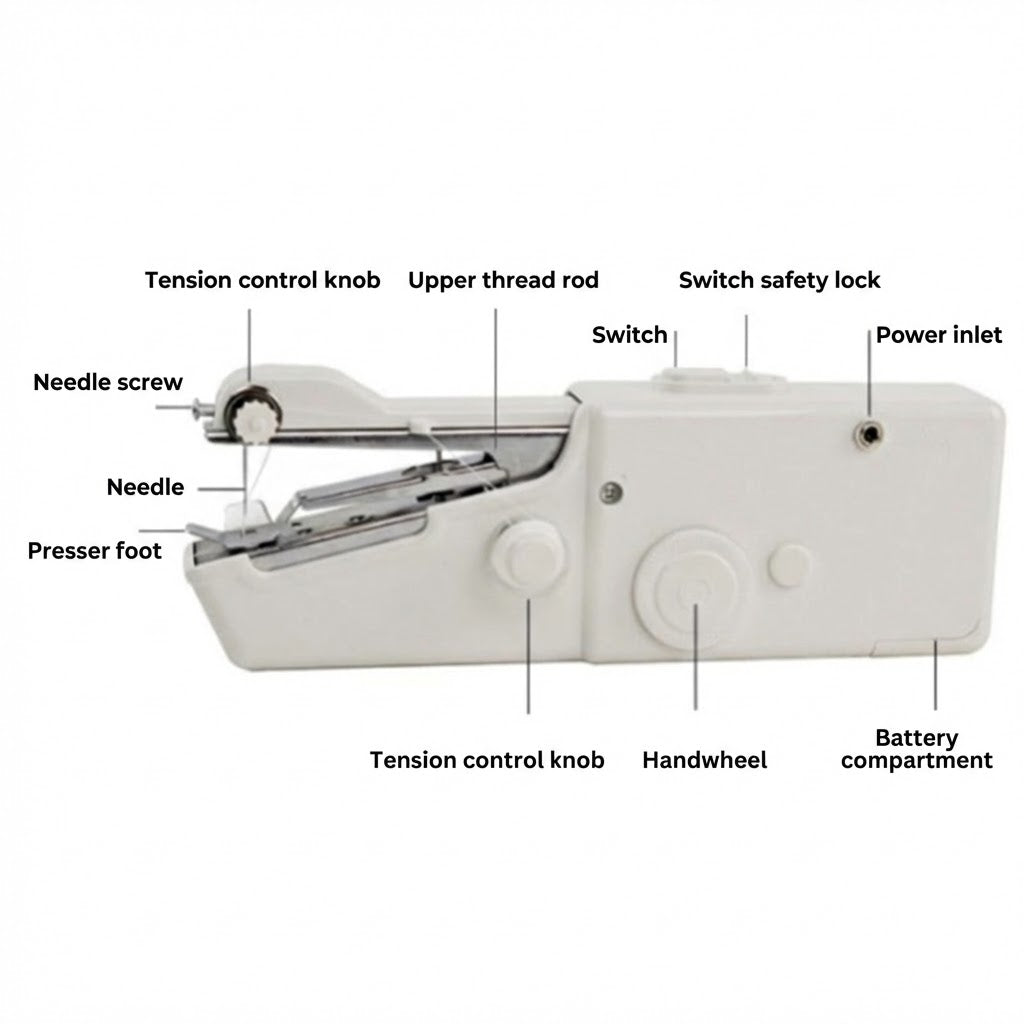 Mini Handheld Sewing Machine Set – Wireless & Portable – For Quick Repairs – Includes Accessories – White