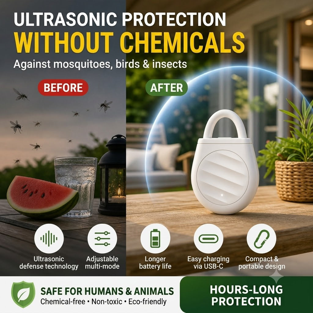 🐦 No More Birds, Pests & Grasshoppers! Portable Ultrasonic Bird Scarer Keychain